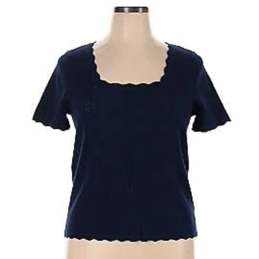 Halogen New Size XL Black‎ Cotton Scalloped Trim Square Neck Knit Blouse Top